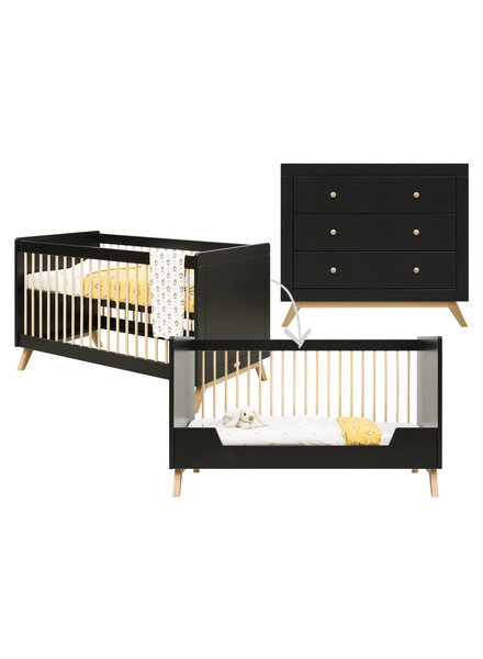 BOPITA Bed 70x140cm + Chest of drawers  Nora black / natural