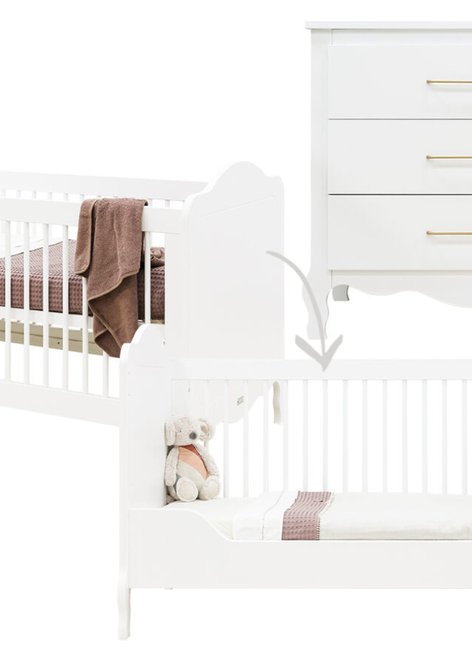 BOPITA Bed 70x140cm + Chest of drawers Elena white