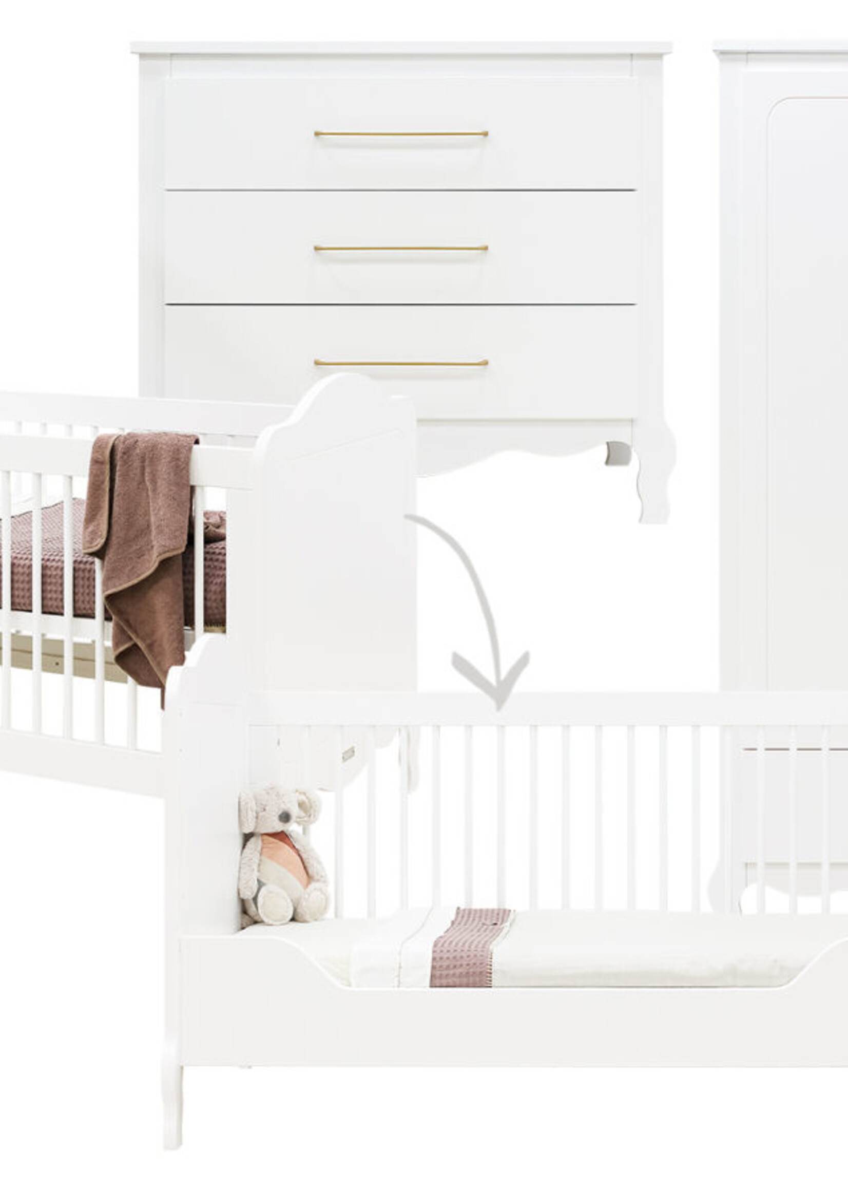 BOPITA Lit 70x140cm + Commode + Armoire Elena blanc