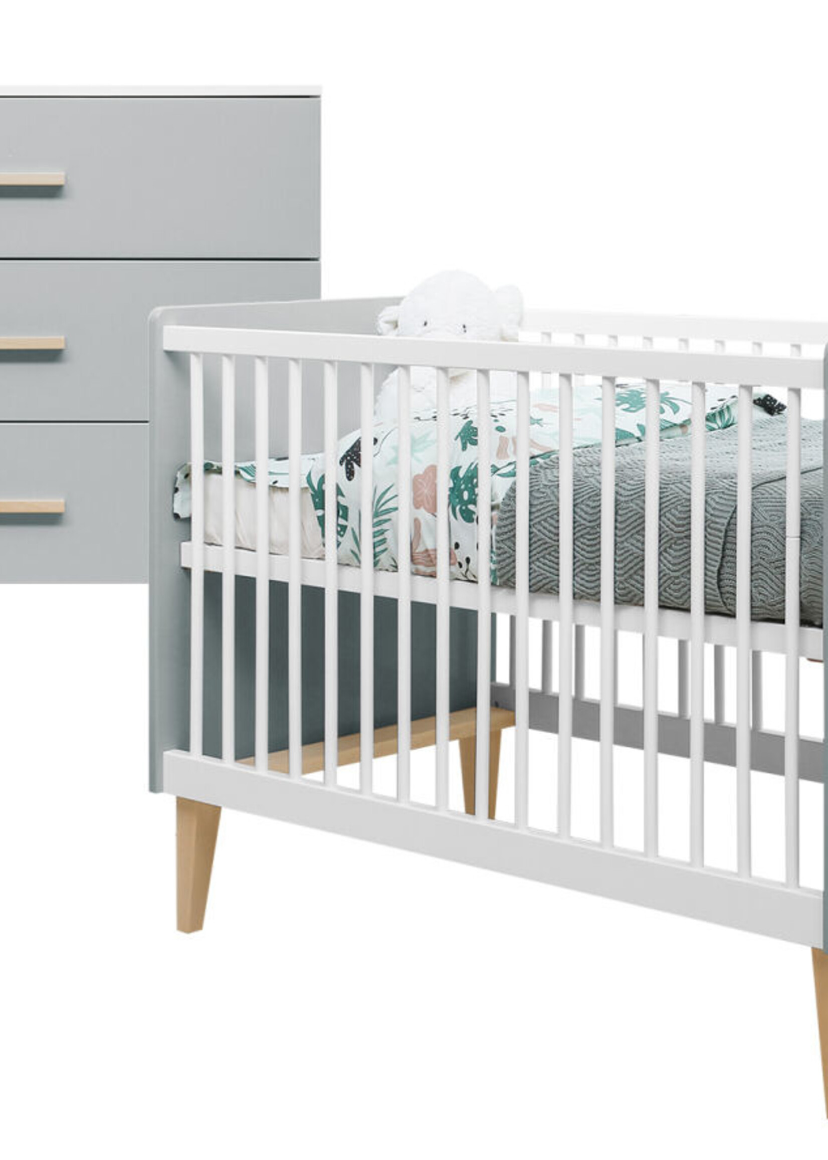 BOPITA Bed 60x120cm + Dresser Emma white / grey