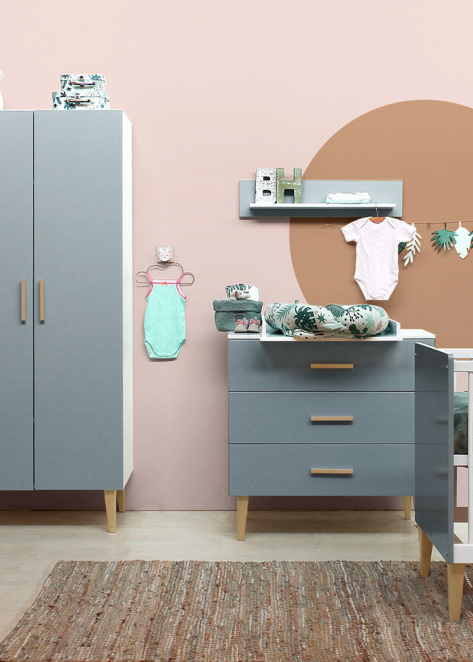 BOPITA Bed 60x120cm + Chest of drawers + Closet Emma white / grey