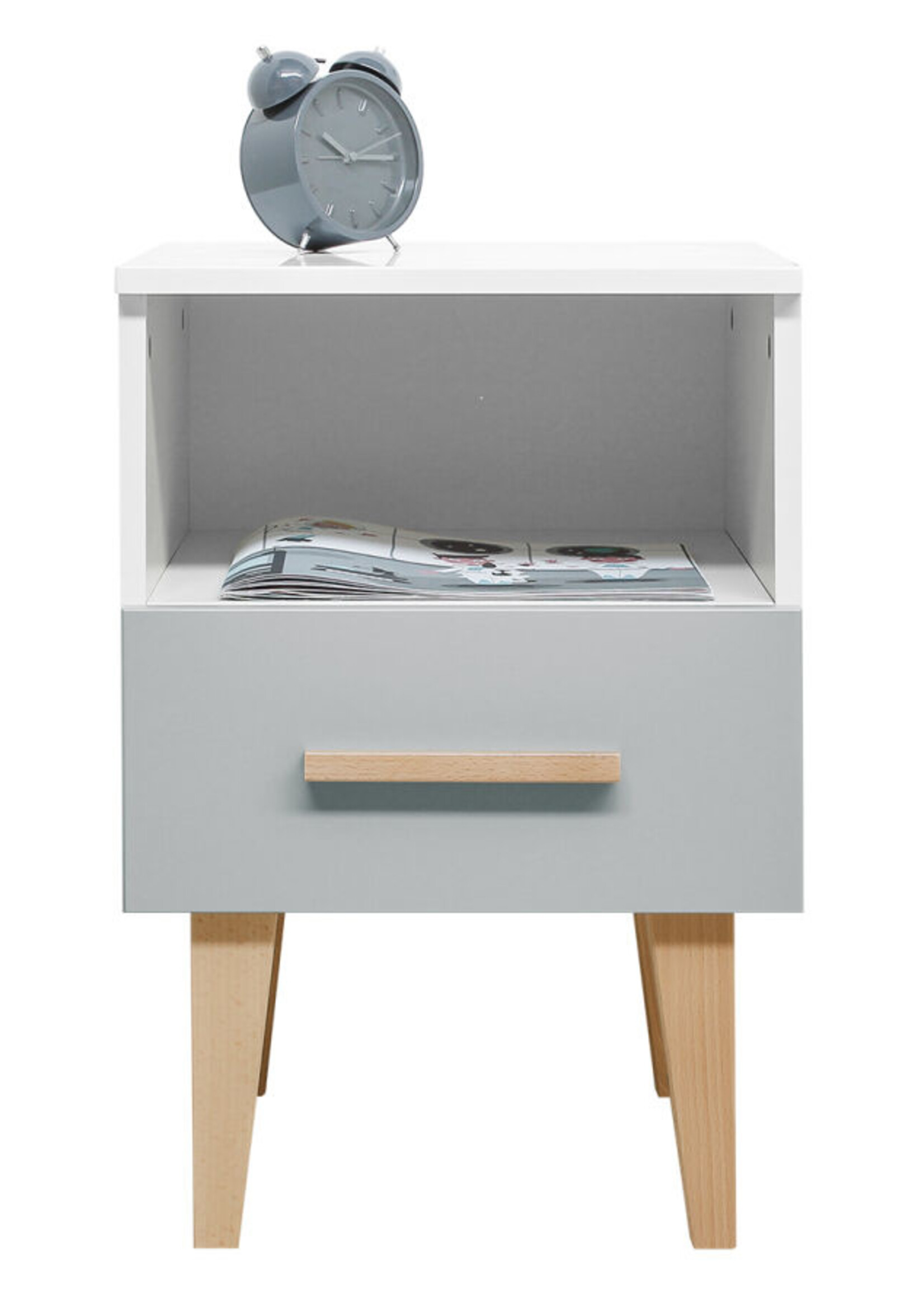 BOPITA Table de chevet Emma blanc / gris