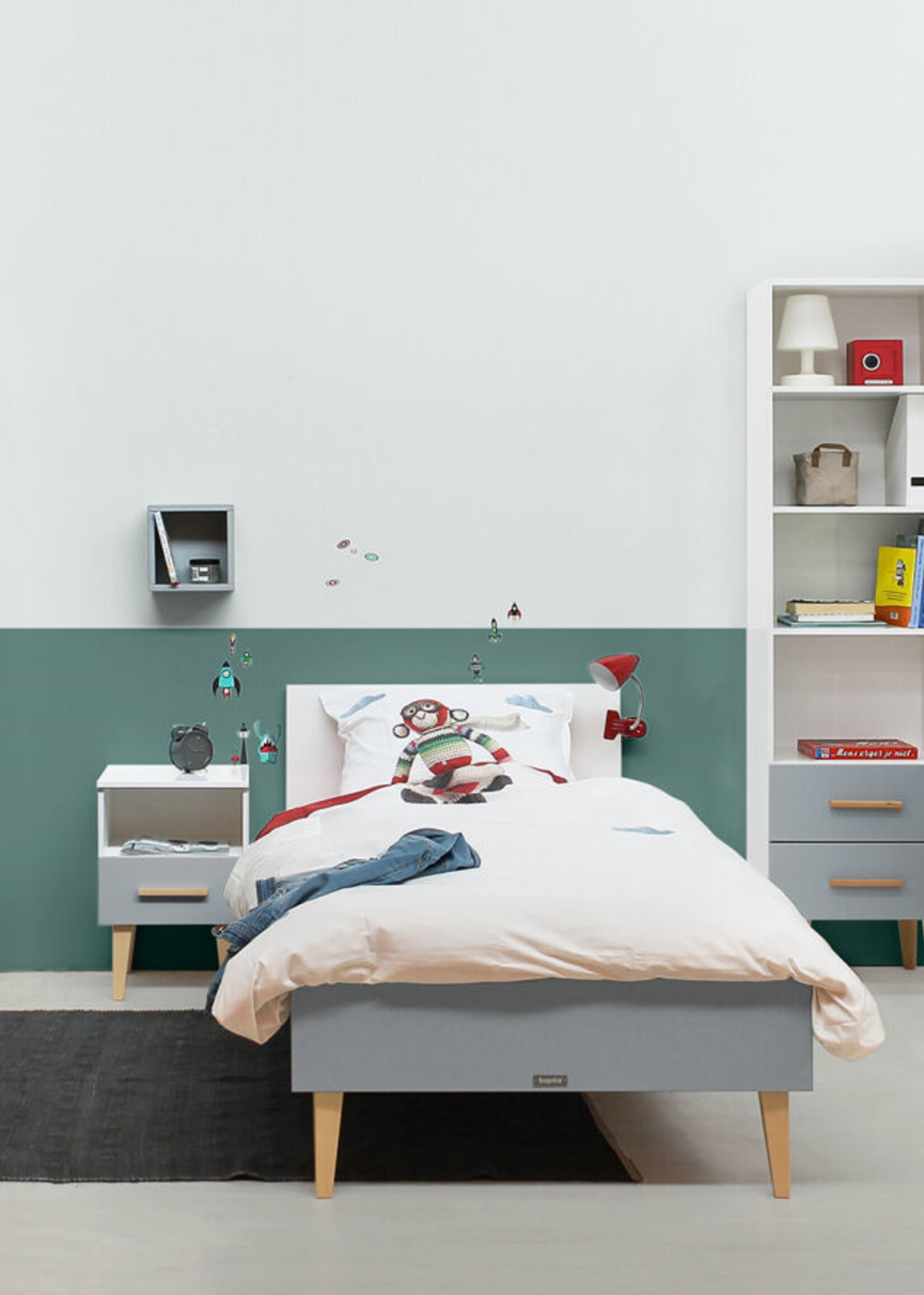 BOPITA Bed 90x200cm Emma white / gray