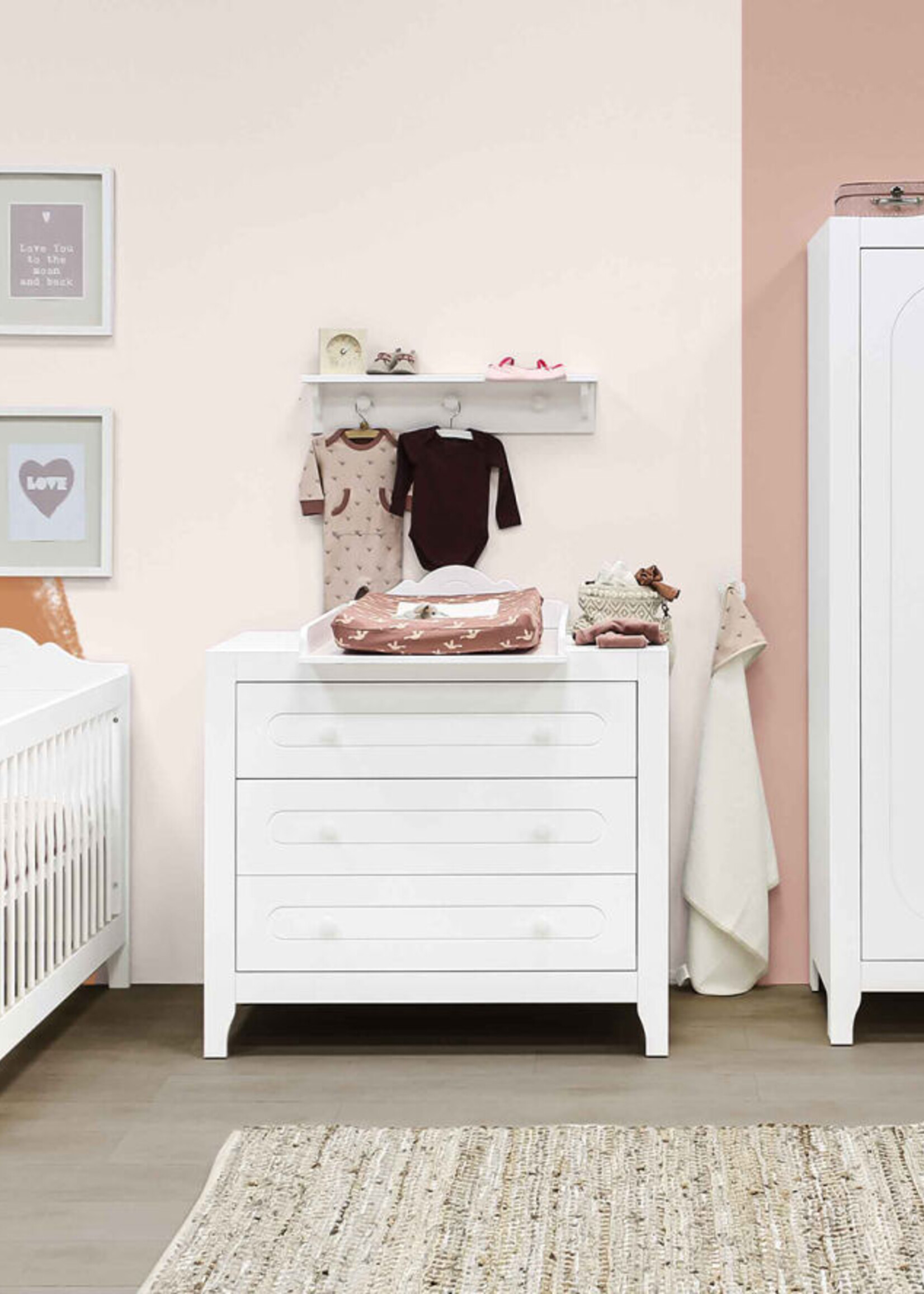 BOPITA Bed 70x140cm + Chest of drawers + Closet Evi white