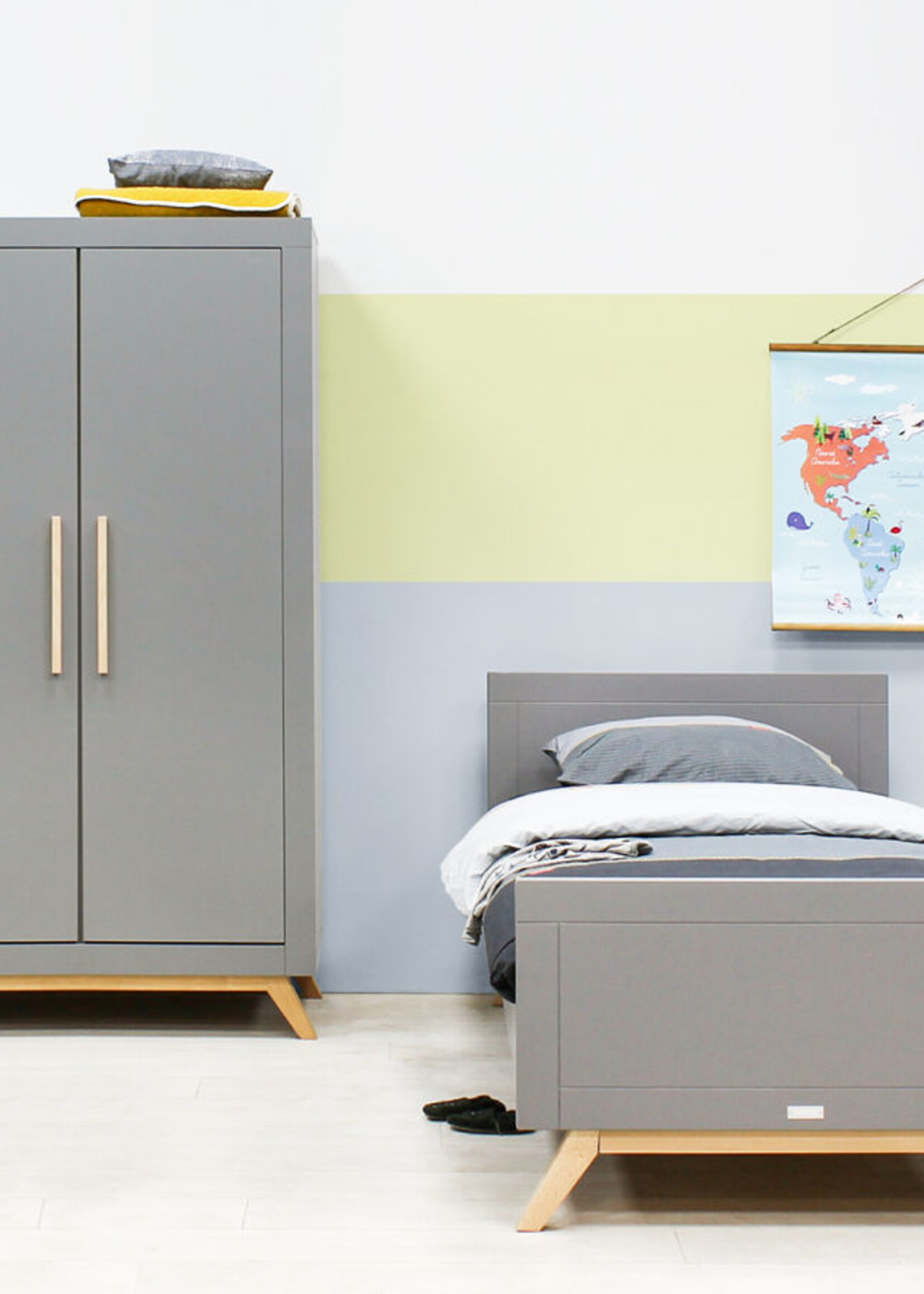 BOPITA Armoire 2 portes Fenna gris / naturel