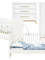 BOPITA Lit 70x140cm + Commode + Armoire Fenna blanc / naturel