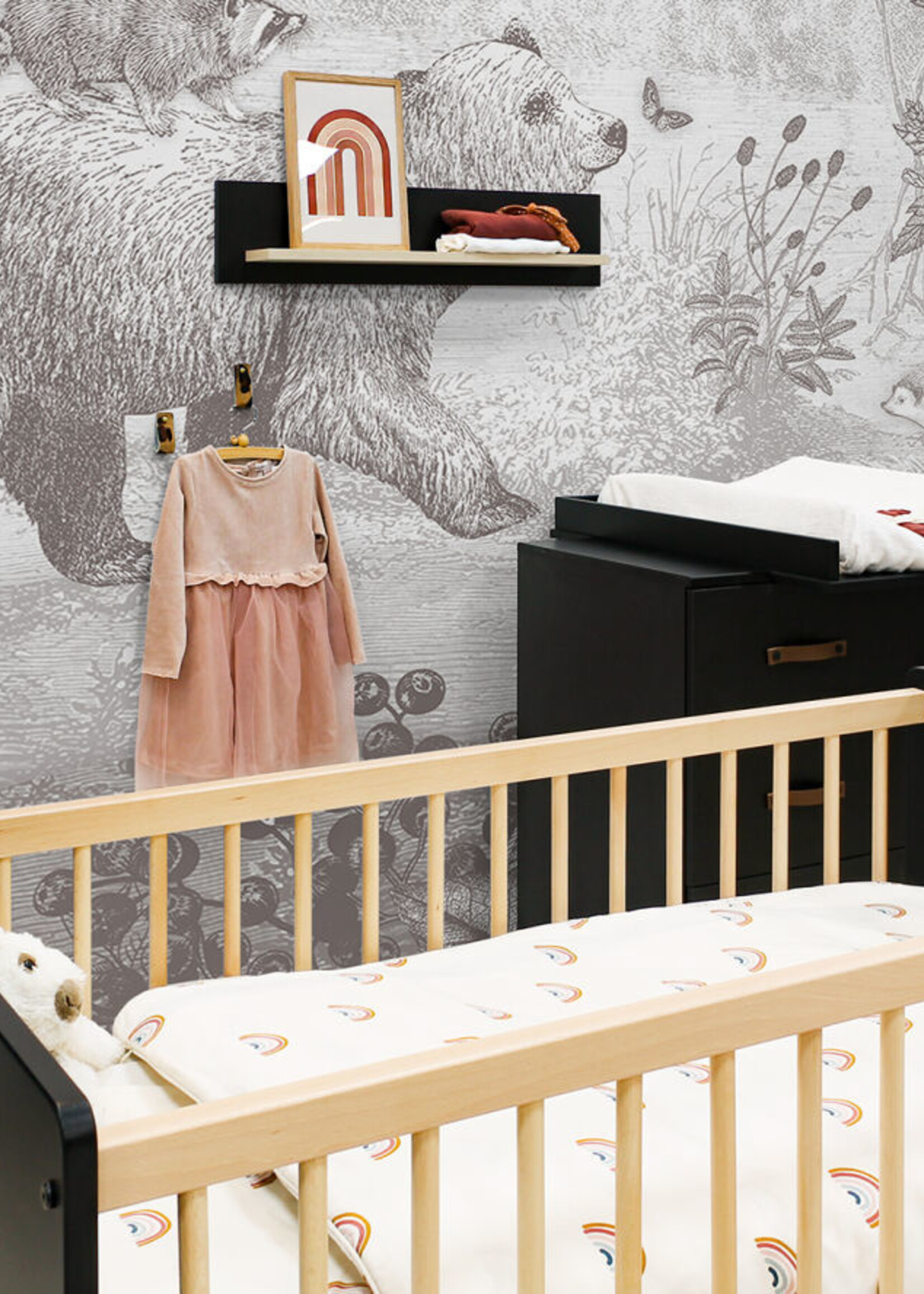 BOPITA Bed 60x120cm Floris black / Natural