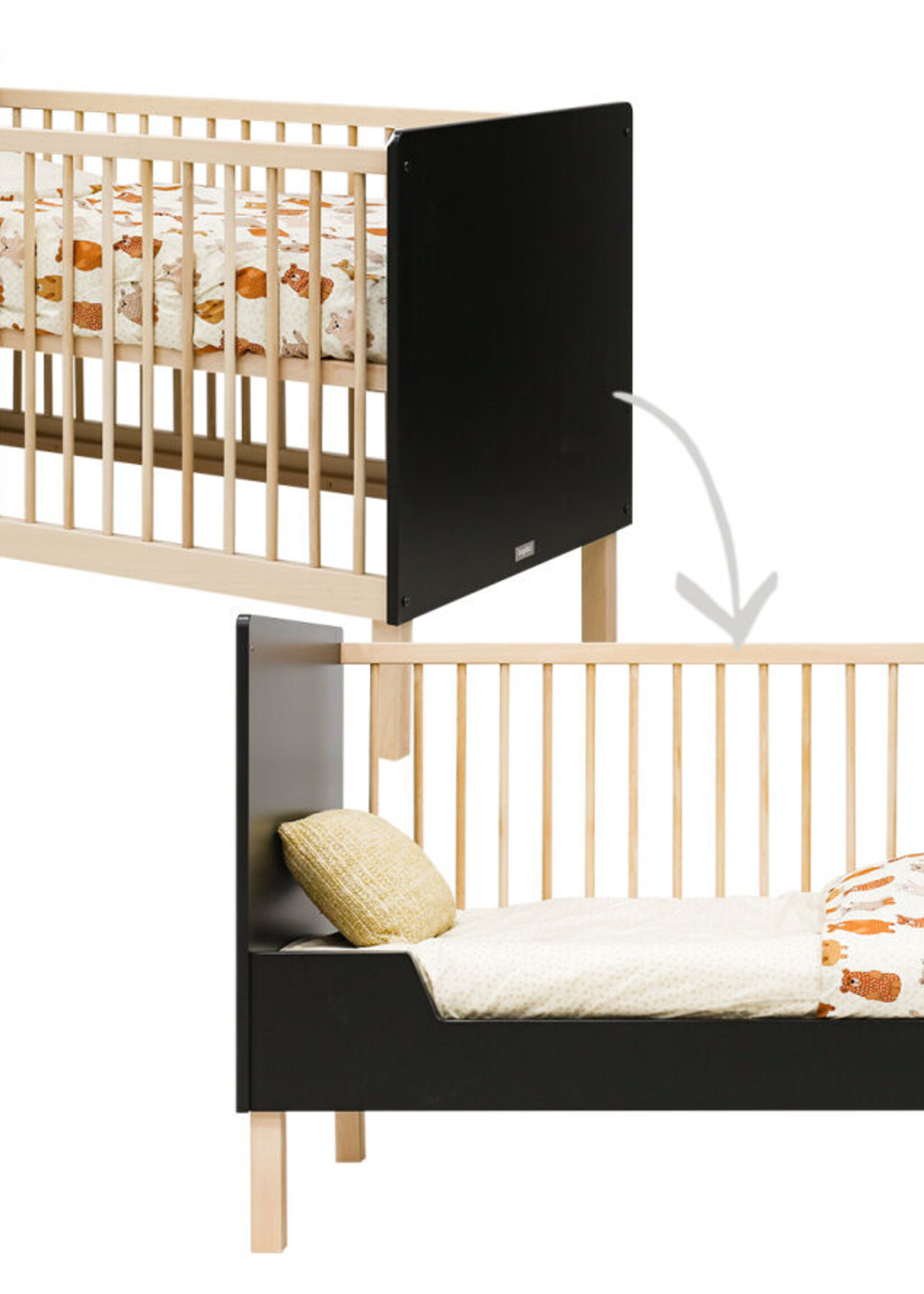 BOPITA Lit 70x140cm Floris noir / naturel