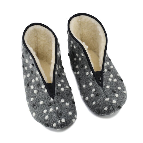 Oma King Barefoot Warm Slippers Grey With Dots