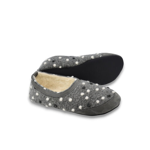 Oma King Barefoot Warm Slippers Wool-Lined Grey with Dots