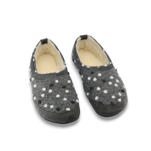 Oma King Barefoot Warm Slippers Wool-Lined Grey with Dots