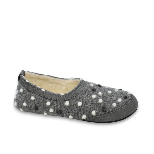 Oma King Barefoot Warm Slippers Wool-Lined Grey with Dots