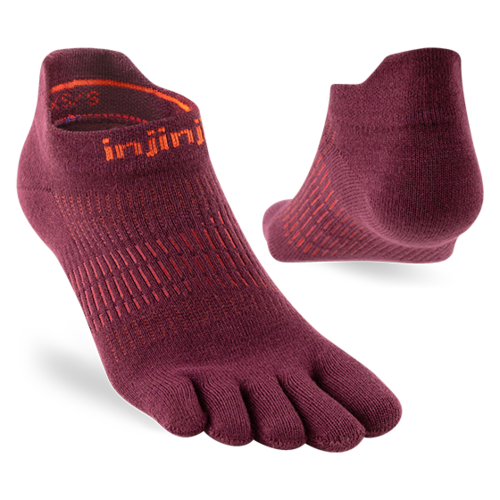 Injinji Womens Run Lightweight No-Show Coolmax Mahogany