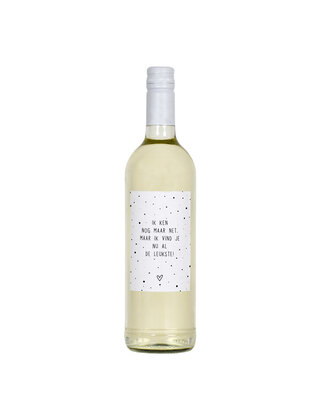 Fles etiket met tekst Ik ken je nog maar net, maar ik vind je nu al de leukste