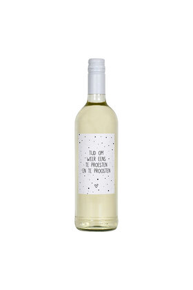 Fles etiket met tekst Tijd om weer eens te proesten en te proosen