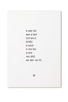 Kaart gedicht Ik weet niet waar je bent