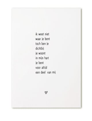 Kaart gedicht Ik weet niet waar je bent