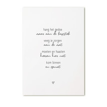 Kaart met gedicht 'Kom binnen en geniet..'
