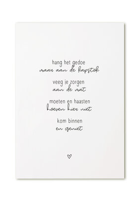 Kaart met gedicht 'Kom binnen en geniet..'