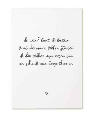 Kaart met tekst 'De wind laat ik buiten..'