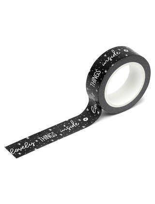 Masking tape zwart met witte tekst Lovely things inside