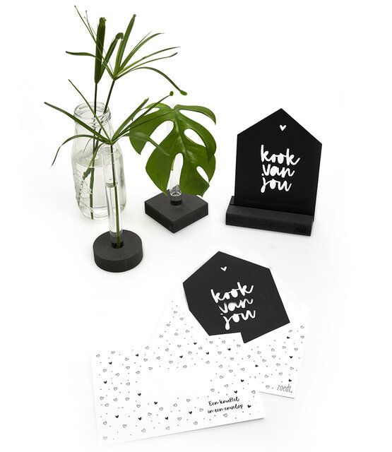 Zwarte kaart huisje 'Kook van jou'  met bedrukte envelop