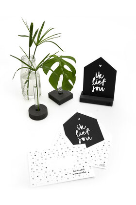 Zwarte kaart huisje 'Ik lief jou' met bedrukte envelop