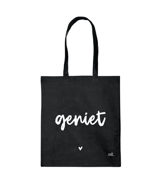 Zwarte katoenen tas met tekst 'Geniet' Zwarte katoenen tas met tekst 'Geniet'