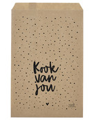 Cadeauzakjes set van 5 met dotsen tekst Kook van jou 15x22 cm