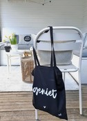 Zwarte katoenen tas met tekst 'Geniet' Zwarte katoenen tas met tekst 'Geniet'