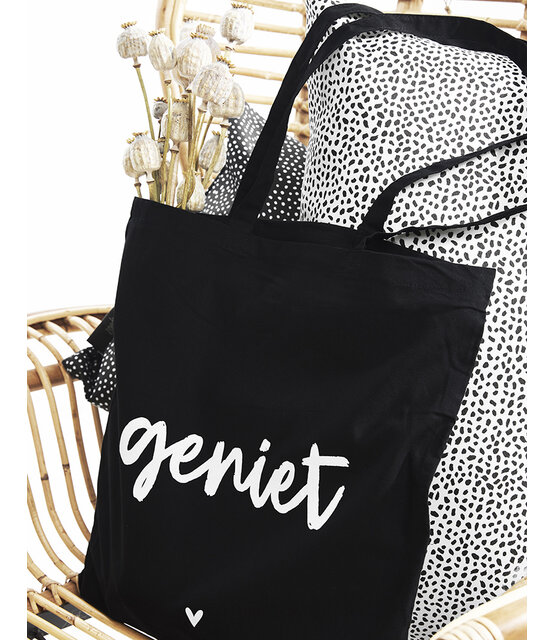 Zwarte katoenen tas met tekst 'Geniet' Zwarte katoenen tas met tekst 'Geniet'