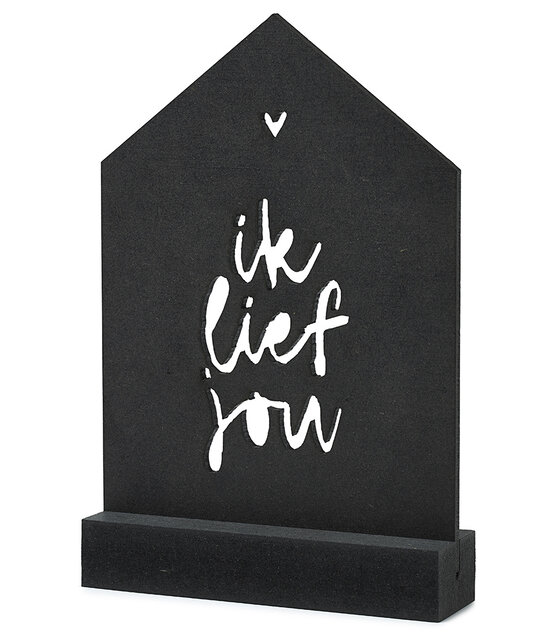 Zwarte houten kaart huisje met standaard - Ik lief jou