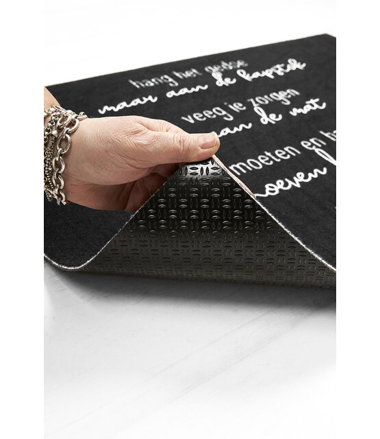 Deurmat zwart met tekst 'Kom binnen en geniet'