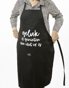 Schort met tekst 'Geluk is genieten van wat er is' in cadeauverpakking