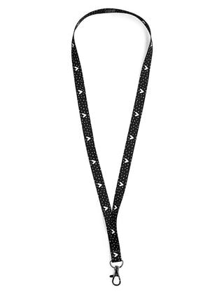 Keycord / sleutelhanger zwart met dots en hartjes patroon