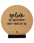 Poster kurk | Muurcirkel met tekst 'Geluk is genieten van wat er is' 20 cm
