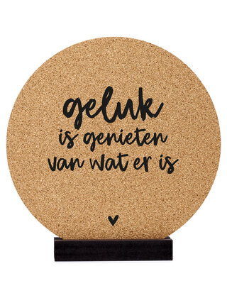 Poster kurk | Muurcirkel met tekst 'Geluk is genieten van wat er is'