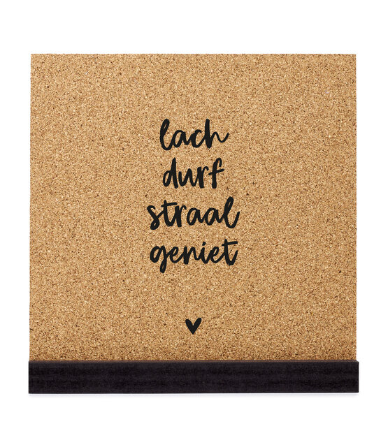 Poster kurk vierkant met  tekst Lach, durf, straal, geniet 20 cm