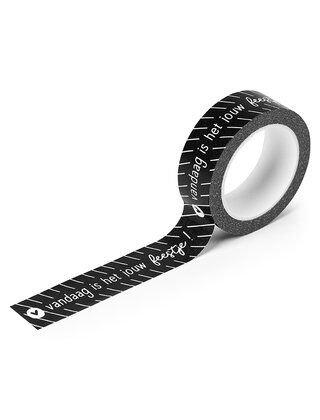 Masking tape zwart met witte tekst 'Vandaag is het jouw feestje!'