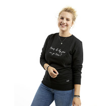 Zwarte sweater met tekst 'Mag ik bij jou in je trui?'