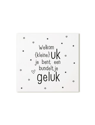 Cadeaukaartje vierkant Welkom kleine uk, je bent een bundeltje geluk