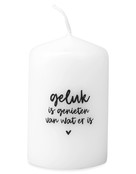 Mini kaarsje met tekst Geluk is genieten van wat er is