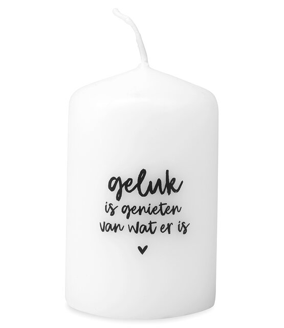 Mini kaarsje met tekst Geluk is genieten van wat er is