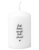 Mini kaarsje met tekst Durf, droom, geniet, lach straal