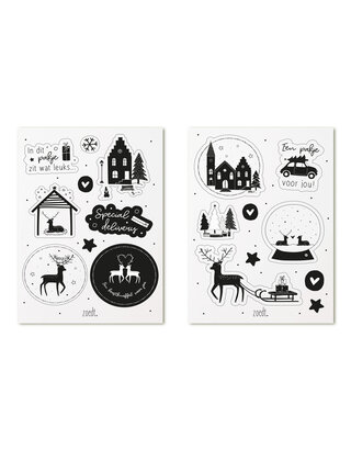 Setje kerstcadeaustickers zwart wit