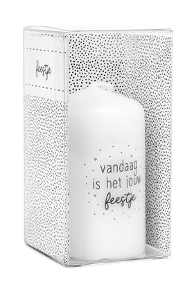Cadeau: mini kaars 'Vandaag is het jouw feestje' in cadeauverpakking