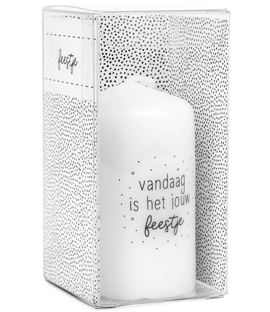 Cadeau: mini kaars 'Vandaag is het jouw feestje' in cadeauverpakking