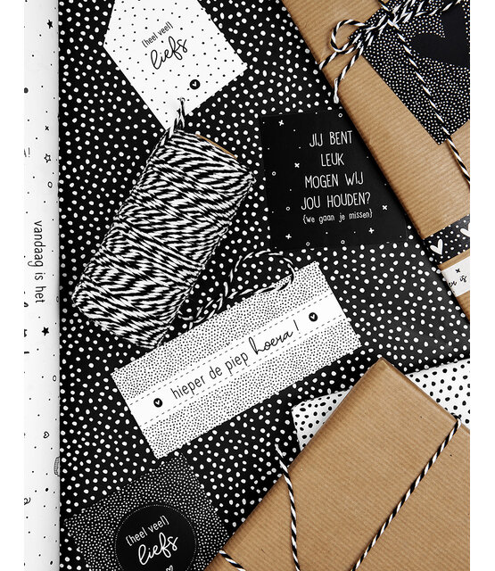 Rol cadeaupapier zwart wit  50x300cm