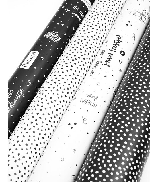 Rol cadeaupapier wit met zwarte dots 50x300cm