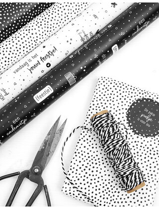 Cadeaupapier wit met zwarte dots